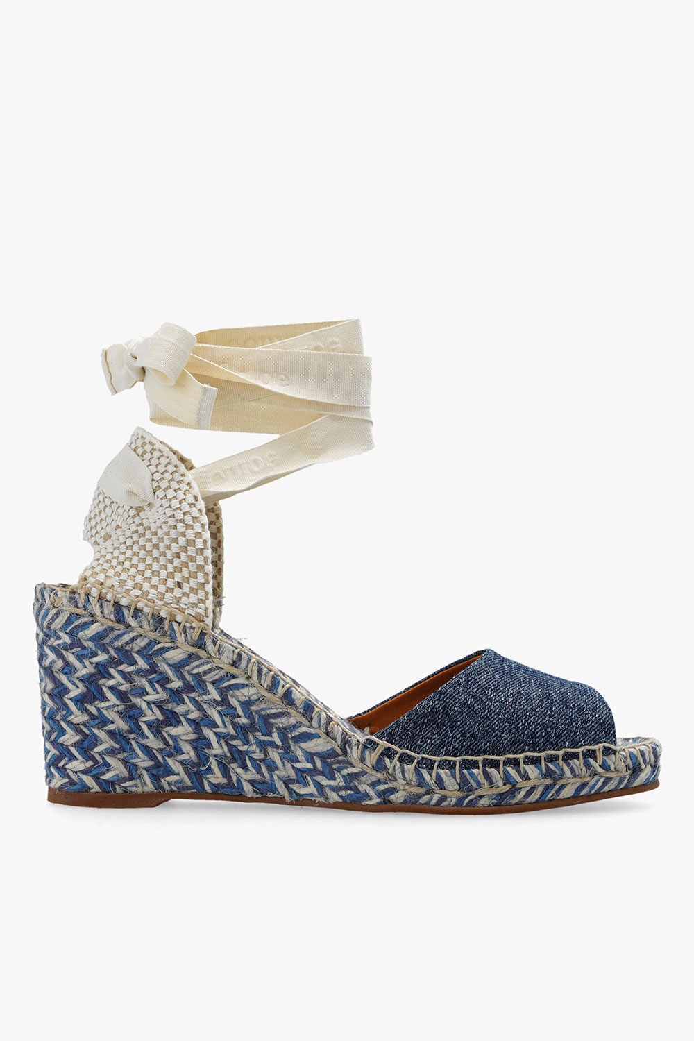 Blue and white striped wedges cheap